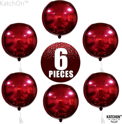 KatchOn Huge Metallic Red Balloons - 22 Inch, Pack of 6 Round 4D Mylar Balloons for Birthday, Anniversary Decorations