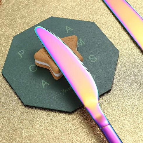 HOMQUEN Rainbow Dinner Knives, 4 Pieces, 9" Stainless Steel Modern Design with Colorful Titanium Plating