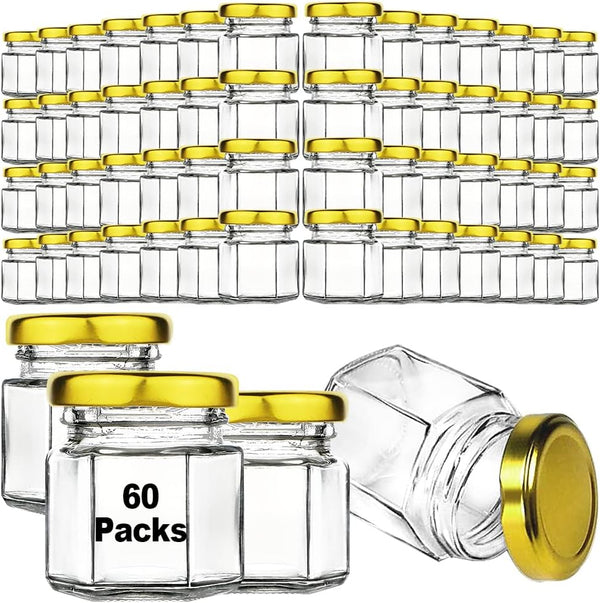 60 Pcs Small Glass Containers with Airtight Lids - 1.5 oz Mini Honey Jars for DIY Gifts