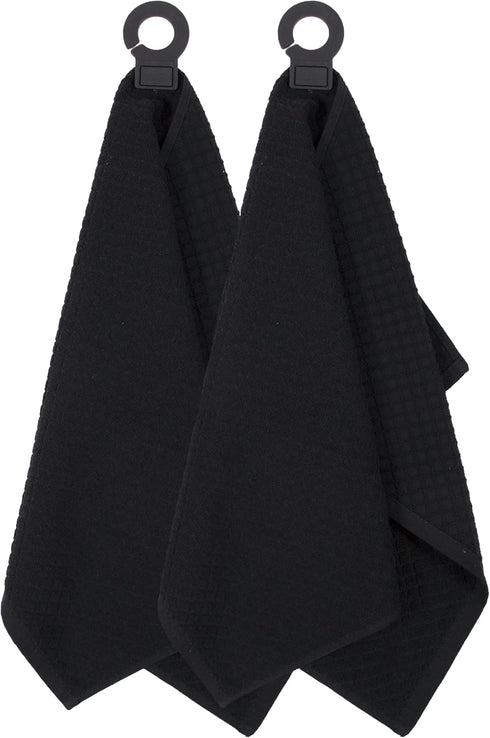 Ritz Premium Hook and Hang Towel, 2-Pack, 18" x 28", Durable Rubber Hook, Super Soft Hand Cloths, Black