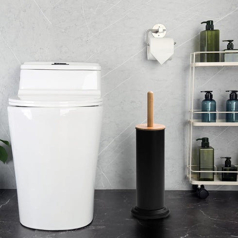 Leadfun Toilet Bowl Brush and Holder, Toilet Brush with Bamboo Handle and Covered Holder, Dual Brush Options, Weighted
