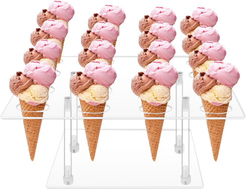 ELEGICKLIP Acrylic Ice Cream Cone Cupcake Stand with 16 Holes - Great for