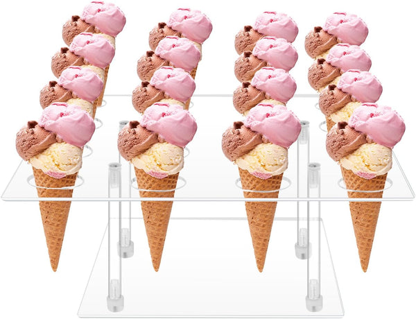 ELEGICKLIP Acrylic Ice Cream Cone Cupcake Stand with 16 Holes - Great for