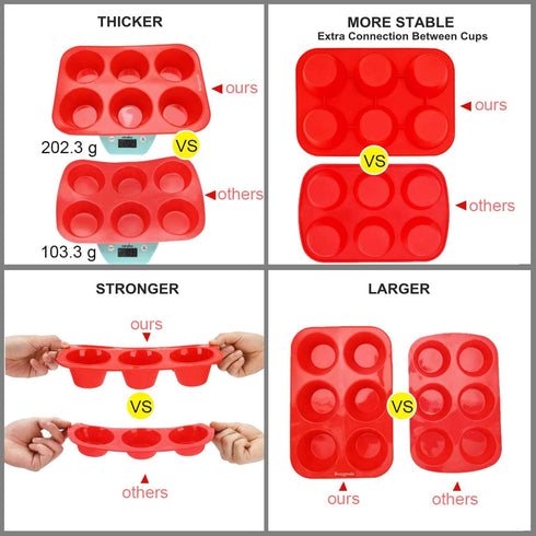 Silicone Large Muffin Pan 2 Pack, Non-Stick Jumbo 6 Cup Cupcake Molds, Perfect for Egg Muffin, Big Cupcake