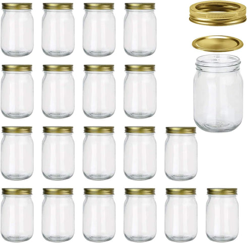 Encheng 12 oz Glass Jars with Lids and Bands, Clear Regular Mouth Mason Jars for Storage, Set of 20