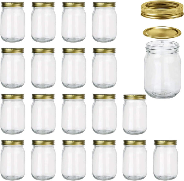 Encheng 12 oz Glass Jars with Lids and Bands, Clear Regular Mouth Mason Jars for Storage, Set of 20