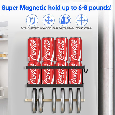 Magnetic Spice Rack for Refrigerator, Magnetic Paper Towel Holder, 2 Hooks, Kitchen Storage Organizer for Spices and