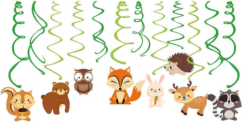 30Ct Woodland Animals Hanging Swirl Decorations, Forest Friends Birthday Party Supplies for Kids, Woodland Creatures
