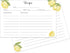 Heart&Berry Lemon Recipe Cards (Set of 50) - 4x6 Double Sided Thick Cards