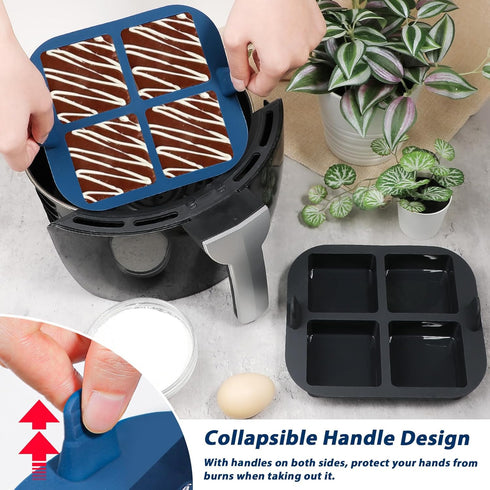 Webake Silicone Air Fryer Brownie Pan, Nonstick 2.6" Square Silicone Mold for Baking S'mores, Set of 2