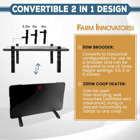 2-In-1 200-Watt 50W Farm Innovators Radiant Chicken Coop Panel Heater Converts to Brooder Heater for Chicks, Free