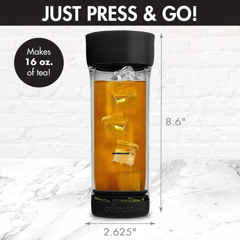 Primula Press and Go Iced Tea Maker - Travel Tumbler, Infuser Bottle, 16-Ounce, Black, Dishwasher Safe