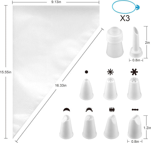 Pastry Bag - 100 Pieces 16 Inch Disposable Piping Bags Set with 8 Decorating Tips for Cake Decorating