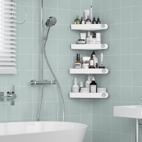 90 4 Pack Sotfamily Plastic Shower Caddy Corner (for Only), Adhesive Corner Shower Shelves for Bathroom Organizers