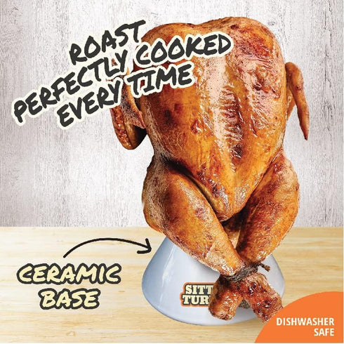 2 Pack- 18lb Sittin' Turkey & Chicken Combo Ceramic Roaster for BBQ, Oven, Grill- Vertical Beer Can Poultry Steamers