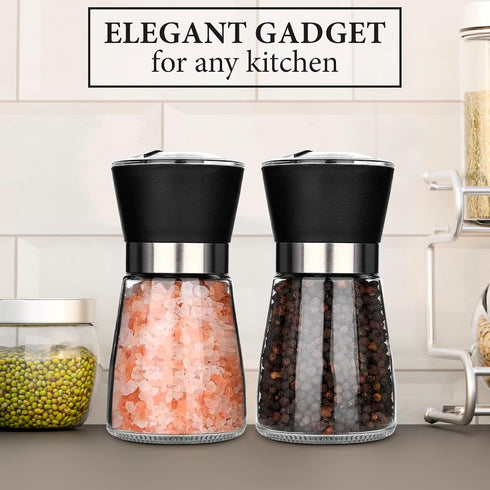 Manual Refillable Pepper Grinder - 6 Oz Glass Grinders for Pepper, Salt & Spices, Adjustable Rotor with 5 Settings