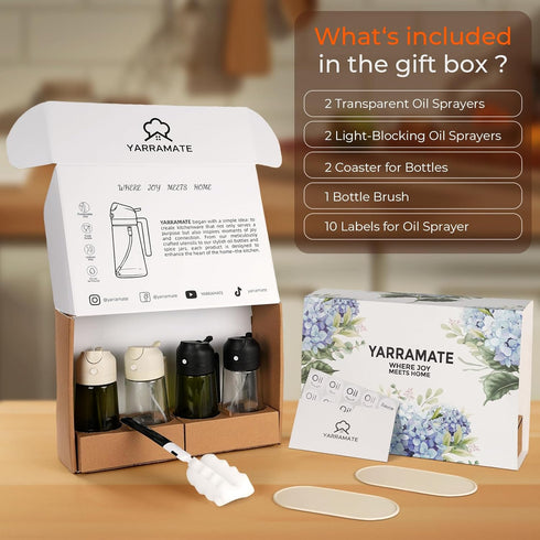 4Pcs 16oz/470ml Set 2Pcs YARRAMATE Glass Olive Oil Sprayer with Stickers, Kitchen Gadgets, Including Non-Slip Bottle