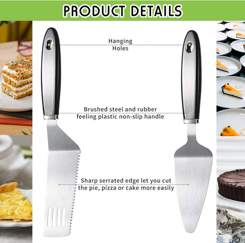 2 Pieces Stainless Steel Pie Server Set, Cake Cutter Serrated Spatula for Cutting and Serving Desserts, Brownies