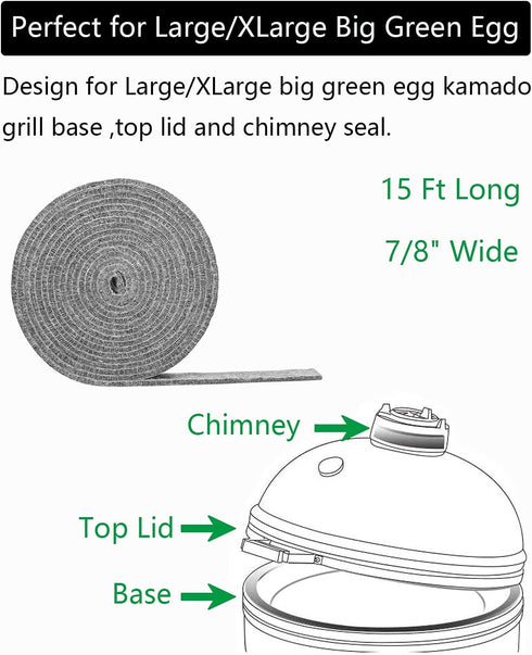 15Ft x7/8" Gasket Replacement for Big Green Egg Large and XLarge Grill-for BGE Parts Accessories-High-Temp Material