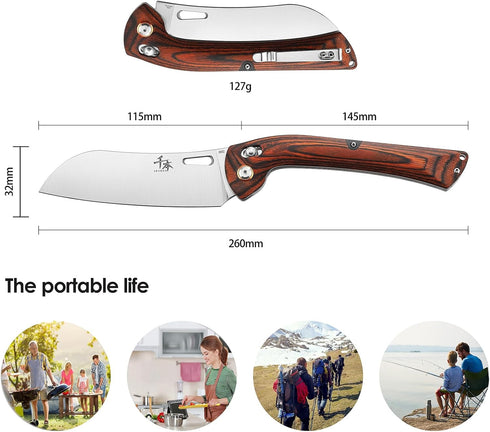 SENBON 440A Stainless Steel Lightweight Pocket Folding Chef Knife, Practical Camping Barbecue Kitchen Knife