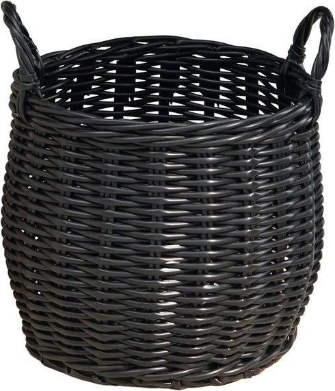 Isidore Round Resin Woven Basket with Handles - Multi-Purpose Organizer for Storage, Laundry, 13" x 13" x 13"