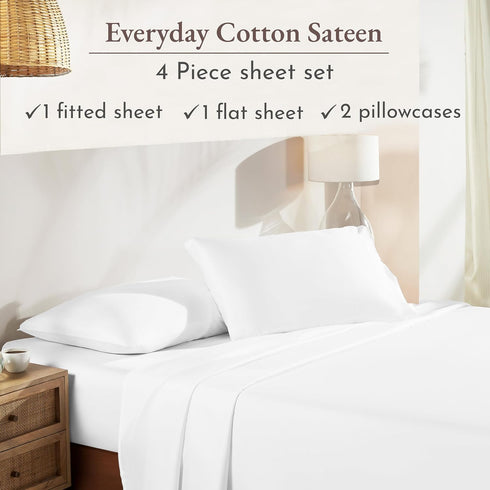 California Design Den Soft 100% Cotton King Size Bed Sheets Set with Deep Pockets, Cooling White Sheets with Sateen
