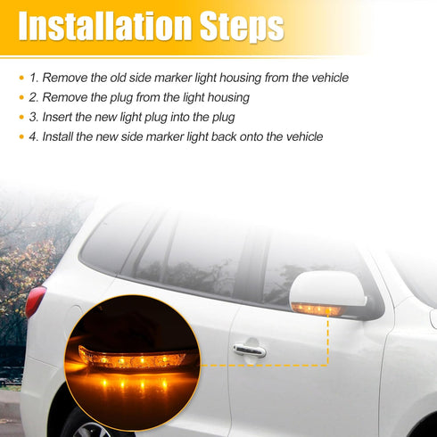 uxcell Right Side Rear View Mirror Turn Signal Amber Light Indicator for Hyundai Veracruz Santa Fe 2007-2012