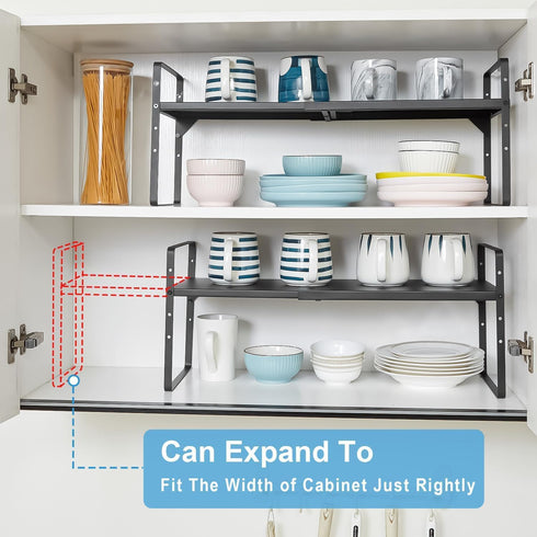X-cosrack Set 2 Countertop Counter 30 LBS 13.8" 21.6" of Expandable Cabinet Shelf Organizer, Stackable Kitchen Shelves