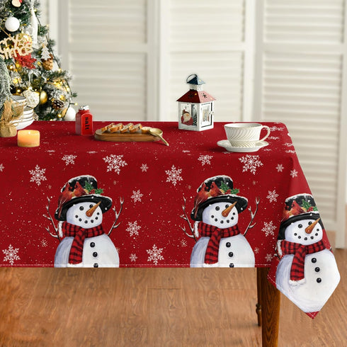Horaldaily Christmas Tablecloth 6084 Inch, Snowman Red Washable Table Cover for Party