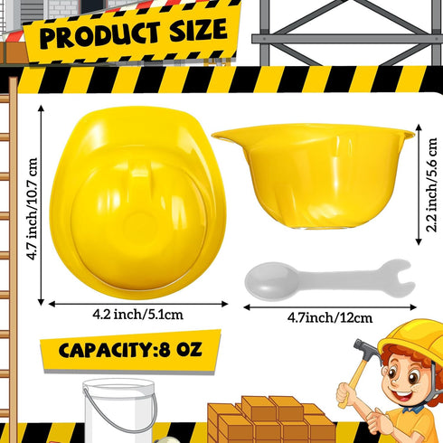 36 Sets Set Frozen Uiifan Construction Hat Ice Cream Bowls Spoon Plastic Yogurt Cups with Spoons Engineering Helmet Ice