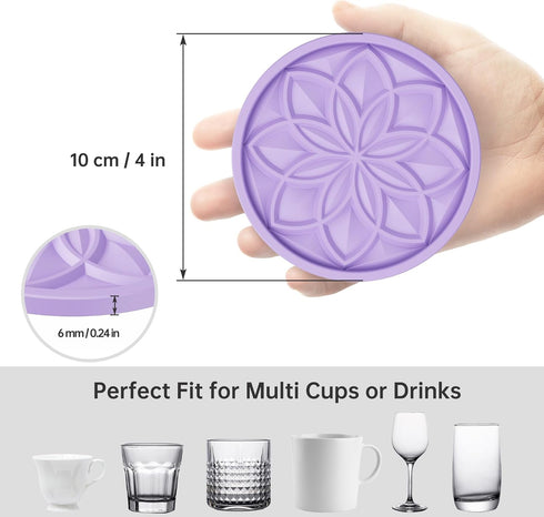 Set 6 Pack HFHOME Silicone Coasters for Drinks - With Holder, Table Cup Mat for Coffee Table, Desk, Bar - Tabletop