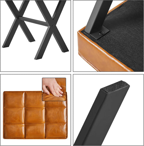 LG-71J IBUYKE Square Makeup Stool with X-Leg Foot Rest, PU Footrest, Ottoman Seat, Multi-Use as Small Side Table