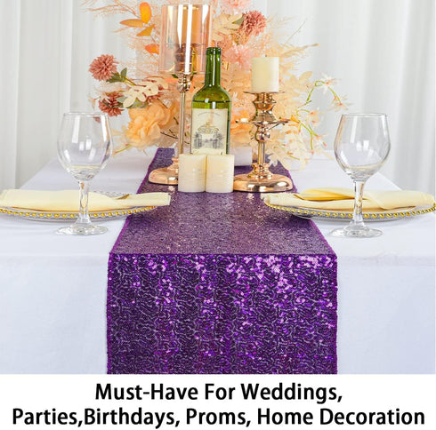 ShinyBeauty 12x72-Inch Purple Sequin Table Runner - Dresser Scarves for Wedding Event Decoration