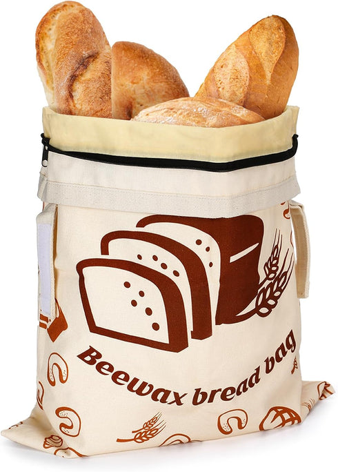 Natural Beeswax Bread Bags with Sealing Zipper - 13''x16.7'' Reusable Sourdough Storage