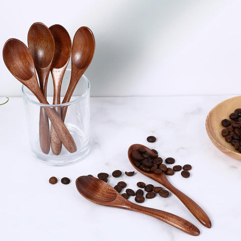 6Pcs Small Wooden Spoons, 5.5 Inches Honey Spoons, Little Wooden Utensils Set for Cooking Soup Tea