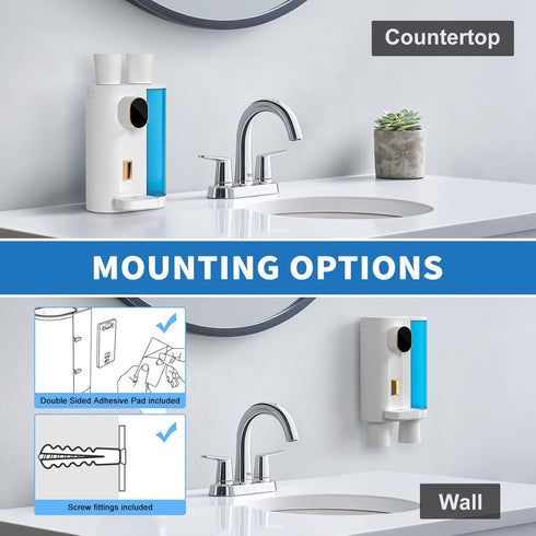 20.3 oz 4 Wall/Countertop, Automatic Mouthwash Dispenser Touchless for Bathroom, Dispensing Levels, Magnetic Cup, USB
