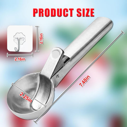 Auyuananble (1p-silver) Ice Cream Scoop,Portable Stainless Steel Ice Cream Scoop with Trigger and Comfortable
