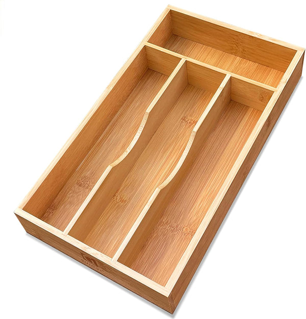 Bamboo Kitchen Drawer Silverware Organizer, 7 Inch Tray Holder for Small Drawer, 4-Slots for Flatware Storage