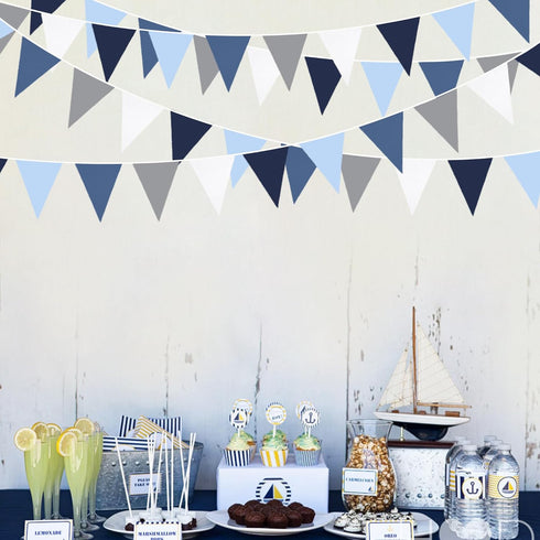 32Ft Deep Blue Royal Triangle Flag Pennant Bunting Fabric Garland for Nautical Pirate, Wedding, Birthday, Baby Shower