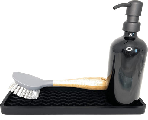 Happitasa Silicone Kitchen Sink Organizer Tray, Sponge Holder and Countertop Protector in Black, 12" x 4"