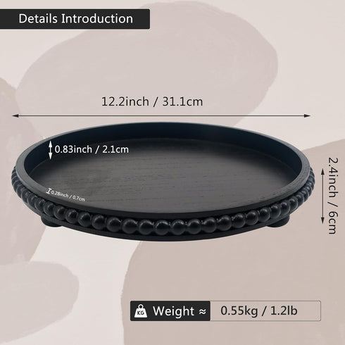 Hodeframe 12in Countertop Coffee Table Tray : Decorative Tray Ottoman Black Round Wood for Coffee Table Decor,Candle
