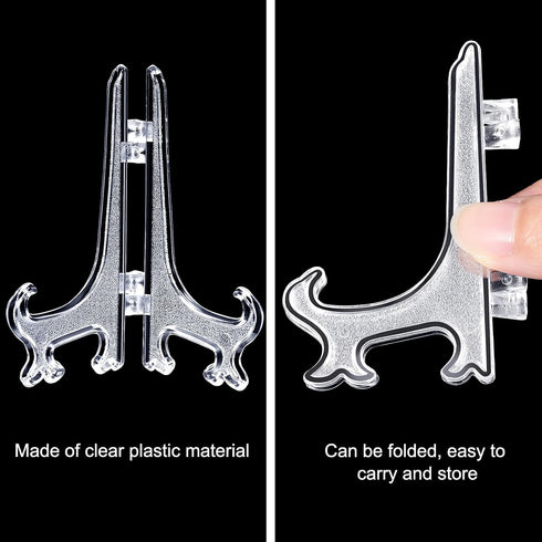 Wilzing 100 Pieces 3 Inch Clear Plastic Easel Stands, Mini Acrylic Plate Stand Holders for Display Picture Frame,