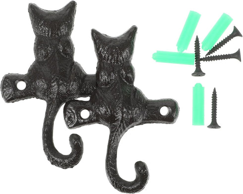 HOMSFOU 2pcs Cast Iron Cat Hook, Decorative Wall Mount Hook for Coat and Key Holder