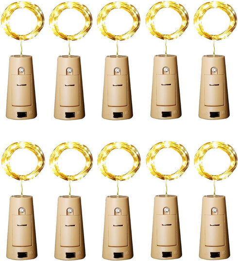 Aluan Wine Bottle Lights with Cork, 10 Pack Waterproof LED Fairy/String Lights for Jar Party Wedding Decoration, Warm