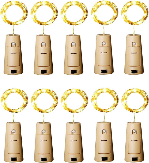 Aluan Wine Bottle Lights with Cork, 10 Pack Waterproof LED Fairy/String Lights for Jar Party Wedding Decoration, Warm