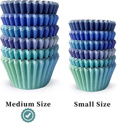 qiqee 300 Count Medium Size Cupcake Liners, 6 Designs Blue Gradient Baking Cups, Cupcake Papers, Cupcake Wrappers