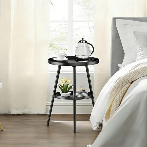 SYQ Round Metal Side Table Small End Table for Indoor Outdoor, Mid Century Modern Decor, Simple Circle Accent Table