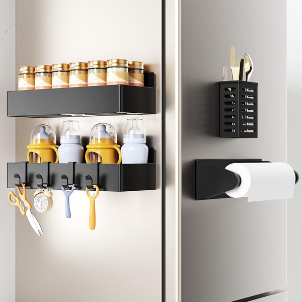 Mystozer Magnetic Spice Rack for Refrigerator,4 Pack Magnetic Shelf,Fridge Magnet Organizer with