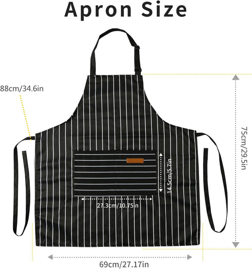 Tosewever 2 Pieces Kitchen Cooking Aprons, Adjustable Bib Aprons with 2 Pockets for Women Men, Black/Brown