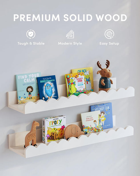 Seocry Scalloped Wall Bookshelves for Nursery, Floating Wooden Book Shelves for Kids Room, White Nursery Shelves